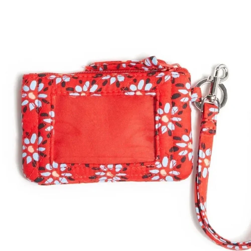 Vera Bradley Venetian Flowers Red Blue Quilted Cotton Zip ID Lanyard Wallet